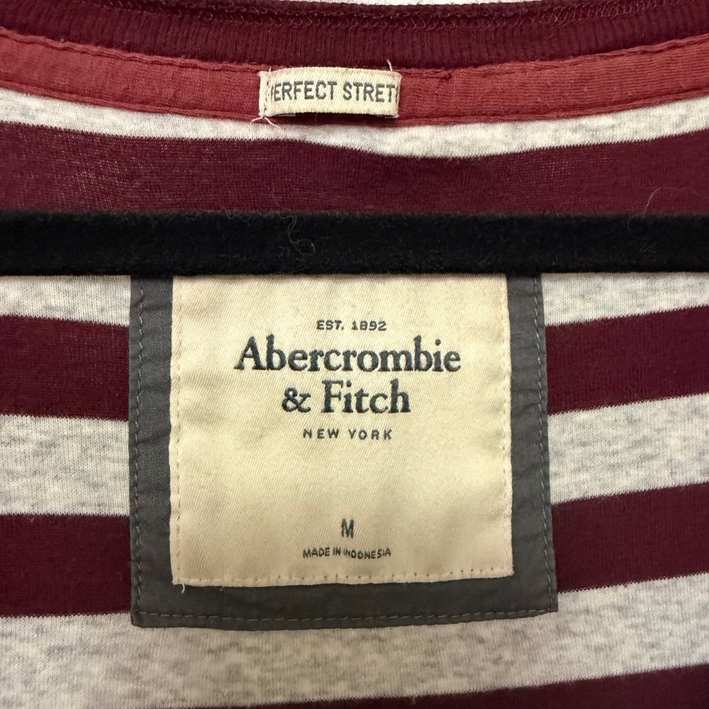 Abercrombie & Fitch Y2K long sleeve babydoll shirt - stripes - maroon red/gray M - Picture 2 of 9